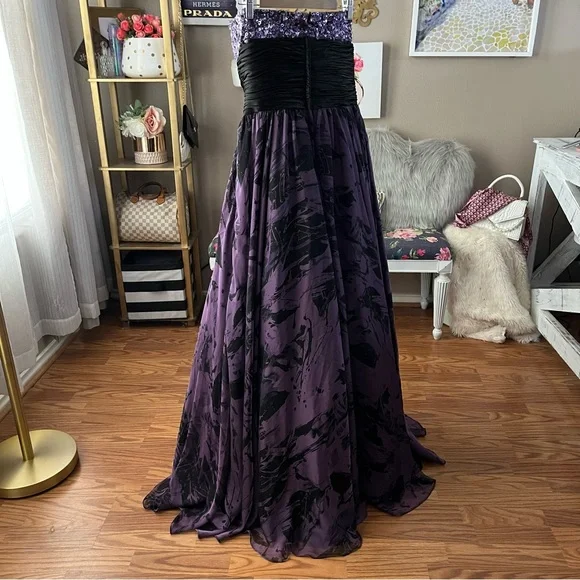 Jovani black purple sequin gem flowing prom formal gown dress size 10